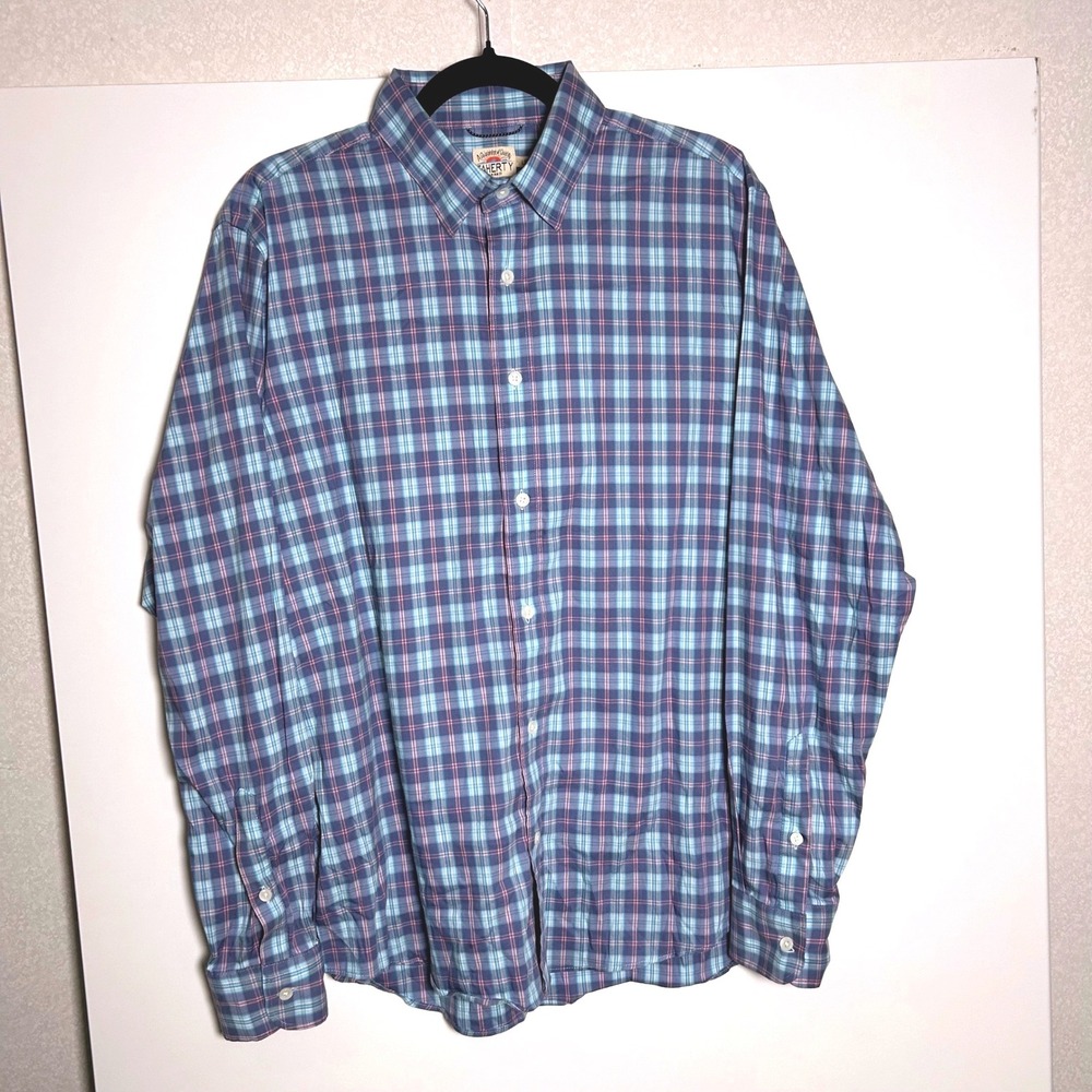 Faherty Men's Large Plaid blue pink Movement long sleeve button up dress shirt